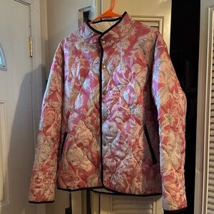New w/o tags, Women's Quilted oriental Floral snap front jacket  - dk.Pink 3XL
